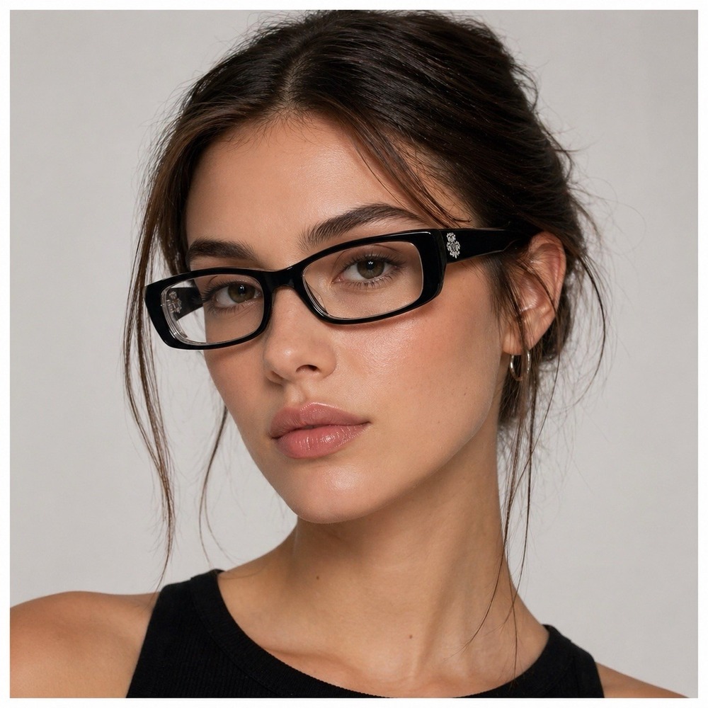 Vera Wang Eyeglass Frames Only Black Clear Rectangle 51-16-135 Floral Logo